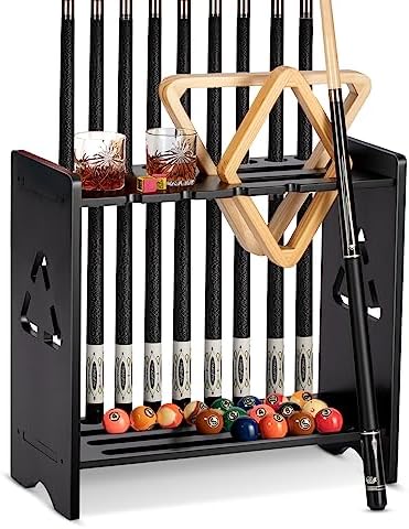 EXTCCT Pool Stick Holder Floor Stand, Wood with 2 Cup Holders, Black by EXTCCT