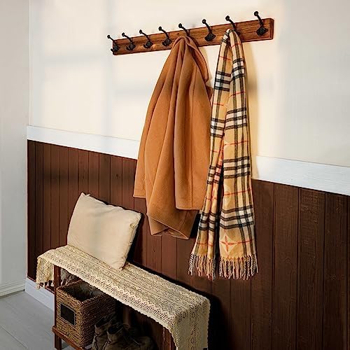 WEBI Rustic Coat Rack Wall Mount,35.43" Long 8 Cast Iron Coat Hooks Wall Mounted,Vintage Hooks for Hanging Coats,Clothes,Brown,2 Packs - Image 2