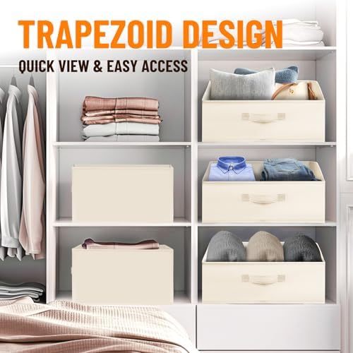 Criusia Closet Organizers Bins 8 Pack - Large Closet Shelf Organizer with Handles - Fabric Trapezoid Home Organization and Storage Baskets for Organizing Clothes Toy Blanket Towel Purse Hats - Image 4