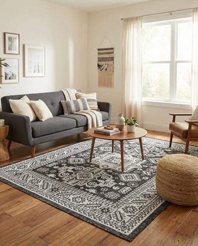 Rugs.com - Outdoor Aztec Rug – 5' 3 x 7' 1 Charcoal Gray Indoor/Outdoor Rug – Durable for Patios, Decks, and Porches - Image 4