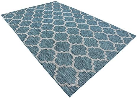 Unique Loom Outdoor Trellis Collection Area Rug (6' 1" x 9' Rectangle, Teal/ Gray) - Image 5