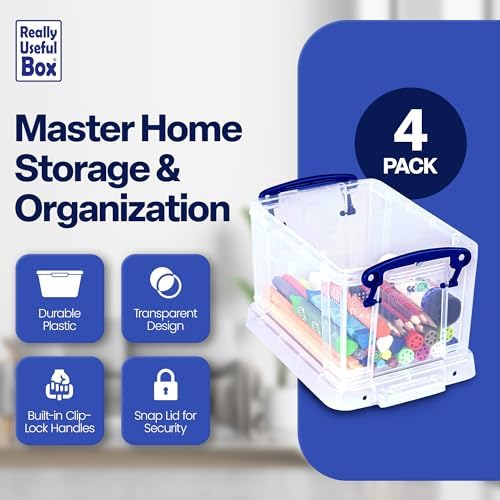 Really Useful Box 1.6 Liter Plastic Stackable Storage Container, 4 Pack - Image 2
