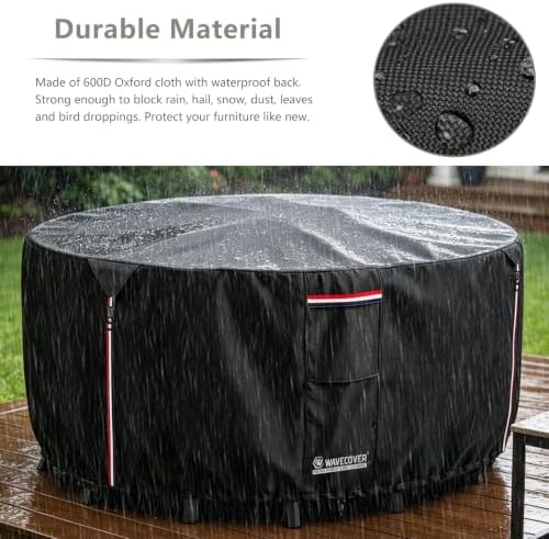 84 Inch Round Patio Table Cover, 600D Heavy Duty Waterproof Outdoor Furniture Cover — Fits Round Patio Table for Patio Furniture 84"Dia x 28"H, All Weather Protection, Black - Image 3