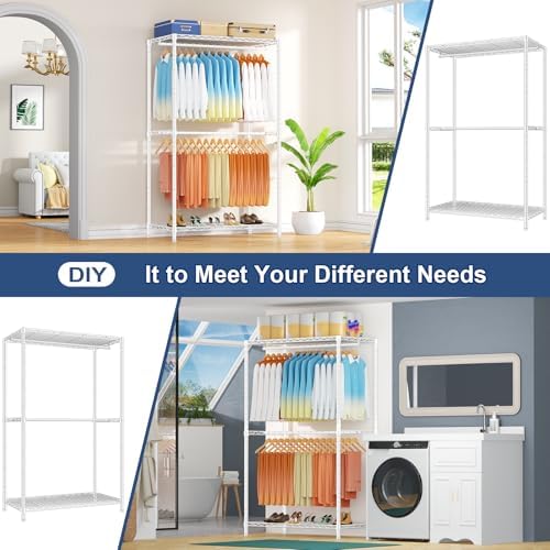 Ulif E12 Max Clothes Rack，Heavy Duty Freestanding Garment Rack with Shelves，Metal Clothing Closet Storage System for Hanging Clothes，83" W x 16" D x 76.5" H, Hold 1060 lbs，White - Image 5