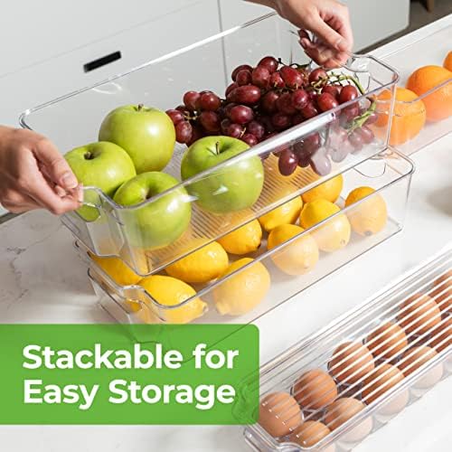Greenco Refrigerator Organizers and Storage - Clear Fridge Organizer Bins Set, Shatterproof Plastic with Easy-Grip Handles, Stackable Kitchen Organization Solution for Home and RV - Set of 6 - Image 5