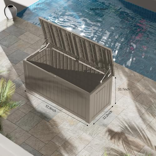 270 Gallon Outdoor Storage Box Waterproof, Lockable Resin Deck Box Large Storage Bin for Patio Furniture Cushion, Garden Tools, Pool Accessories, UV-Resistant Outside Delivery, Gray - Image 3