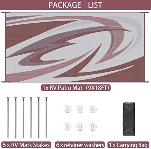 EEZ RV Products 9X18FT Durable RV Outdoor Rugs for Camping RV Mat Modern Wave Design - 9X18 Burgundy - Image 4