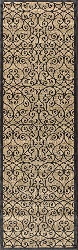 Eyely Filigree Weave Runner Rug 2X14 Black/Khaki, Indoor Outdoor Rug by eyely