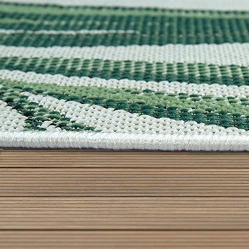 Paco Home Outdoor Rug Green Beige with Palm Leaf Pattern for Patio Terrace Flat Weave, Size: 6'7" x 9'6" - Image 2