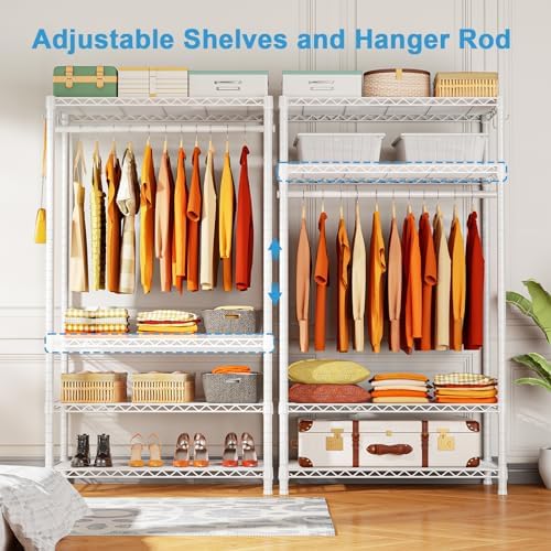 Ulif H4 Portable Closets, 4-Tier Metal Clothes Garment Rack for Bedroom and Cloakroom, Clothing Closet Storage and Organizer Wardrobe, 35.4" W x 14" D x 76.4" H, White - Image 4