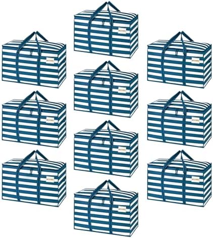 VENO 10 Pack Heavy Duty Moving Bags, Extra Large Storage Bags with Reinforced Handles & Strong Zippers, Foldable & Reusable Moving Box Alternative for Clothes & Dorm Storage by Veno