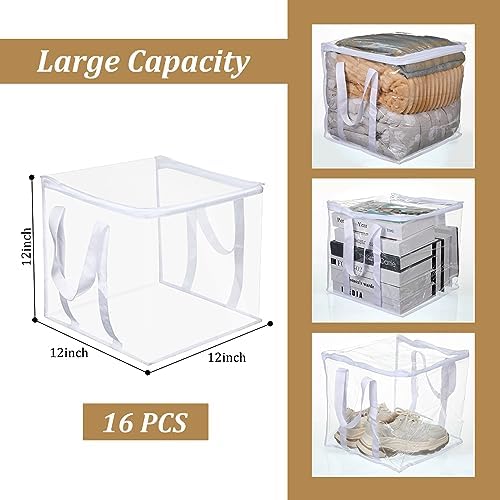 16 Pcs Clear Zippered Organizers 12''x12''x12'' Moving Bags with Reinforced Handles Heavy Duty Storage Cube Tote Storage Blanket Bags Bins for Clothes Moving Supplies Linens Shoes Closet Organizer - Image 2