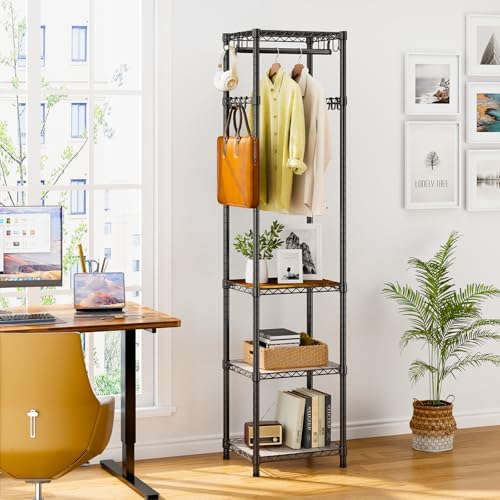 R1 Clothes Rack Heavy Duty, Clothing Racks for Hanging Clothes, Garment Rack with Storage Shelves, Small Coat Rack Freestanding for Entryway, Hallway, Bedroom, Max Load 448 Lbs, Black - Image 6