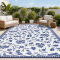 Garvee Floral Outdoor Rug 9x12 Patio Rugs Outdoor Waterproof, Navy＆White by Garvee
