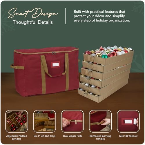 Covermates Adjustable Ornament Storage Bag, 25.5" W x 13" D x 18.5" H, Red - Image 4