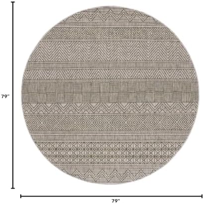 SAFAVIEH Washable Rug Outdoor Courtyard Collection - 6'7" Round, Grey & Olive Green, Non-Shedding & Easy Cleaning, Ideal for Patio, Backyard, Mudroom (CY8196-37912) - Image 6