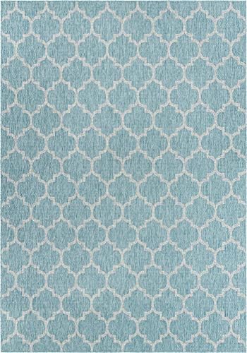 Unique Loom Outdoor Trellis Collection Area Rug (10' x 14' 1" Rectangle, Aquamarine/ Gray) - Image 3