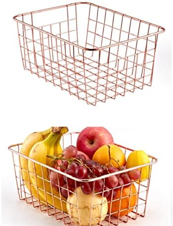 Wire Storage Basket Organizer Bin Baskets for Kithen Cabinets Freezer Bedroom Bathroom (2, Rose Gold) by Unknown
