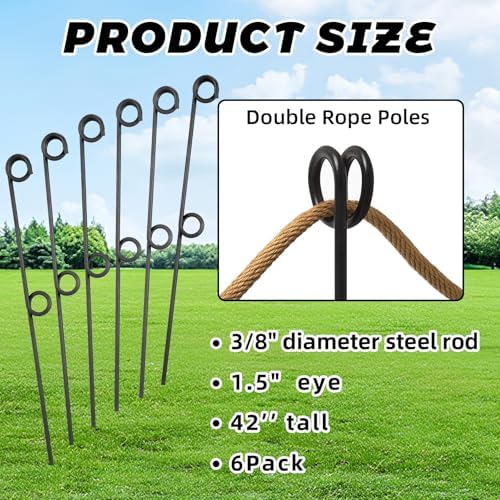 MorningRo 18 Pcs 42'' Double Rope Stakes Black Steel Poles/Stakes with Loop Fence Poles for Creating a Rope Border Around Flower Beds, Trees, Gardens, Walkways - Image 2
