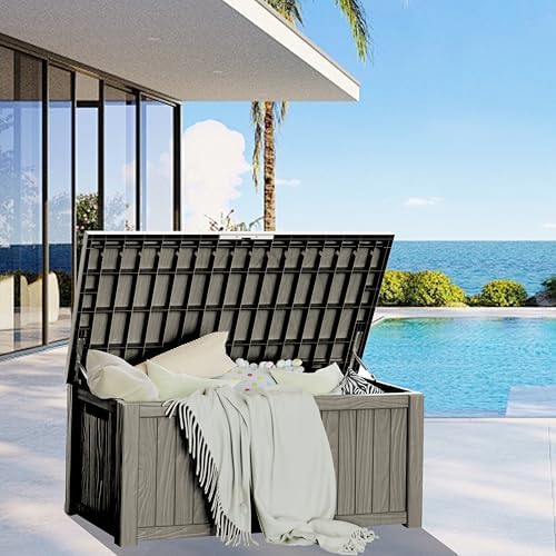 150 Gallon Outdoor Deck Box Waterproof, Large Storage Box for Patio, Resin Storage Bench Lockable for Garden Tools, Package Delivery, Gray - Image 7