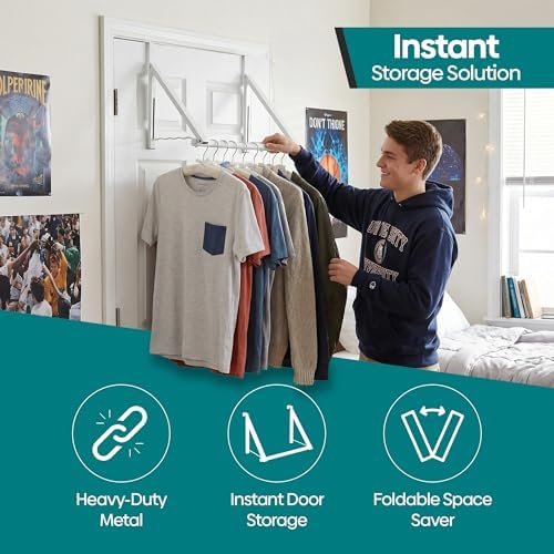 HOLDN’ STORAGE Over The Door Hanger Rack Foldable, White - Image 4