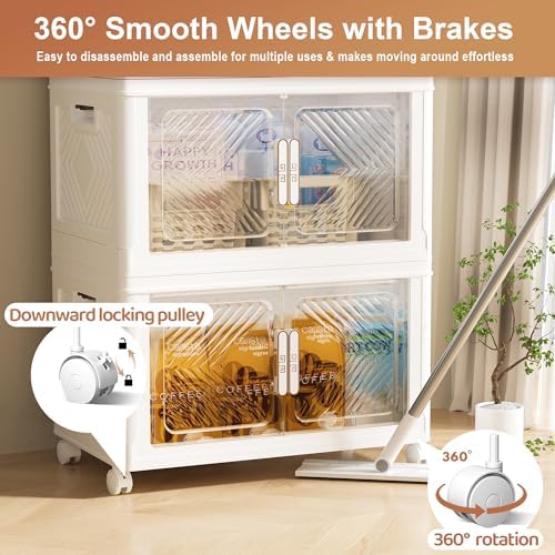 Storage Bins with Lid 120QT, Stackable Storage Containers with Wheels and Magnetic Doors, Plastic Clothes Closet Large Capacity Organizers and Storage Box for Home and Office (4 Pack) - Image 3