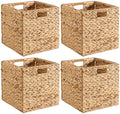 Handwoven Water Hyacinth Storage Baskets set of 4 Foldable Cube Bins Storage Oragnizer for Cabinet Shelf Bedroom Living Room (Natural, 13" L x 13" W x 13" H) by HaoGZMZFCL