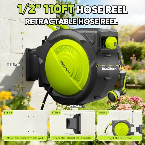 110 FT 1/2" Retractable Garden Hose Reel, Wall Mount - Image 5