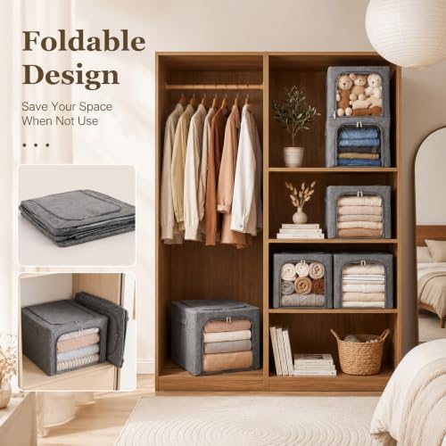 Lewtemi 50L 4 Pack Clothing Storage Bags with Cedar Sachets, Large Sweater Organizer, Breathable Fabric Containers for Clothes, Bedding & Blankets, Closet & Under Bed Storage (Gray,Classic) - Image 6
