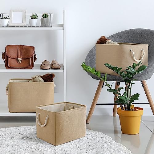 TheWarmHome Organization and Storage Basket for Organizing - 3 Pack 16x12x12 inch Cube Fabric Storage Cubes, Storage Bin for Shelves Gift Closet Organizer Cloth Toy (Beige) - Image 2