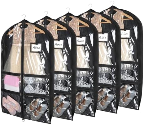 Syeeiex 40 Inch Clear Dance Costume Garment Bag, Black, 5 Pack by syeeiex