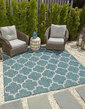 Unique Loom Outdoor Trellis Collection Area Rug (7' 10" Square, Teal/ Gray) by UniqueLoom
