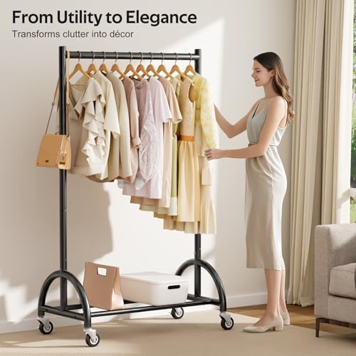 MISSLO Heavy Duty Clothing Rack with Wheels Rolling Clothes Racks for Hanging Clothes, Coats, Garment, Dress, Black, 30" W - Image 4