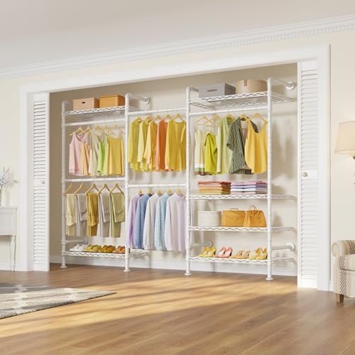 Timate F3 Garment Rack Heavy Duty Clothes Rack for Hanging Clothes, Expandable Industrial Pipe Wall Mounted Clothing Rack, Adjustable Storage Closet Wardrobe Closets System, White - Image 2