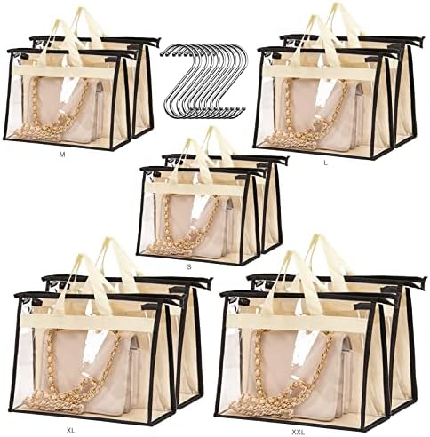 10 Pack Handbag Storage Organizer Dust Bags Transparent Purse Storage Bag Organizer for Closet with Handle and Zipper Handbags Bag (Beige) by SZXFMY