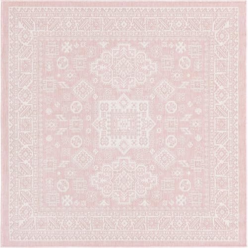 Rugs.com - Outdoor Aztec Rug – 5 Ft Square Pink Stain-Resistant Indoor/Outdoor Rug – Perfect for Patios, Decks, Porches, and Outdoor Entertaining - Image 3