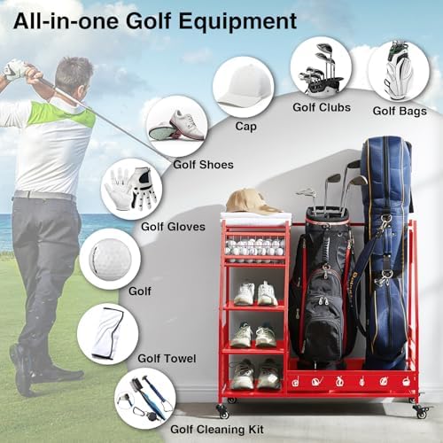 Lauren&Harold Golf Bag Organizer Garage Storage, Golf Storage Rack Stand Fits 2 Golf Bags, Golf Clubs and Other Golfing Equipment Accessories, Golf Organizer for Garage, Club, Shed, Basement - Image 5