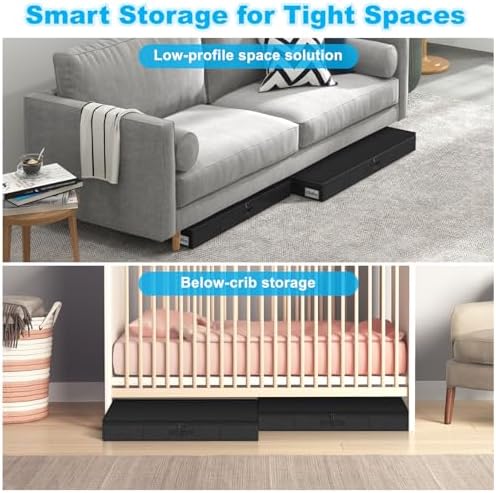 Under Bed Storage Container Bins 4 Pack, 4 Inch Thin Low Profile Underbed Clothes Storage Organizer for Dorm & Home, Use for Blanket and Toy Storage Box W/ Sturdy Bottom/Sides, Foldable Thick Fabric - Image 5