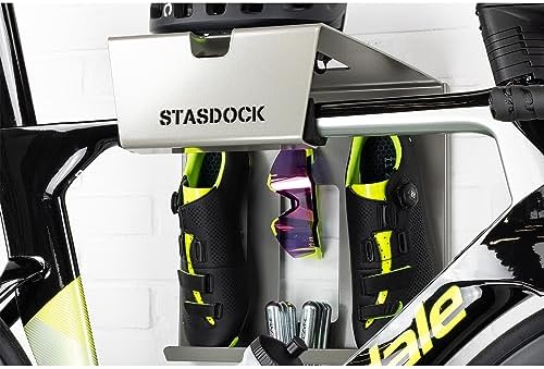 Stasdock Wall Bike Rack | Bike Storage Wall Mount System | For Race Bicycles (Silver Metallic) and Mountain Bikes | Bike Shelf | Indoor bike wall bracket | Stores helmet and shoes | Home and Garage - Image 3