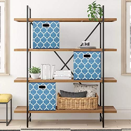 13x13x13 Inch Cube Storage Bins Blue Navy Foldable Grid Lantern Print Fabric Storage Basketes for Home Organizers Storage Drawer,QY-SC02-6 - Image 6