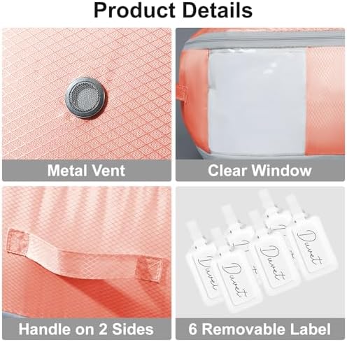 Comforter Storage Bag - Large Capacity Blanket Storage Bags 3-Layer Ultra Space Saving Self Compression Organizer, Washable Compression Bags for Storage Comforter Blanket, 6-Pack, Pink - Image 6