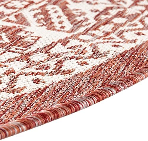 Rugs.com Outdoor Aztec Collection Rug – 10 Ft Round Rust Red Flatweave Rug Perfect for Kitchens, Dining Rooms - Image 5