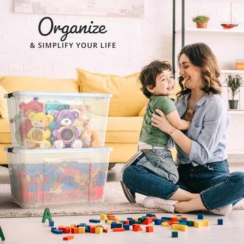Lifetime Appliance Parts 6 PACK 54 Qt. Plastic Storage Bin Tote Organizing Container with Ultra Durable Lid & Secure Latching Buckles Stackable Extra Strength Clear w/Black Handle - Image 4
