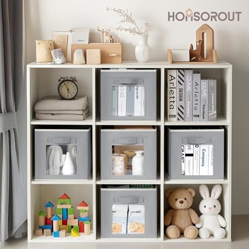 Homsorout Storage Cube 11 Inch - Cube Storage Bins with Window, Closet Storage Baskets with Handle, Fabric Bins for Closet, Shelves, Toys, Clothes, Set of 14, Grey - Image 3