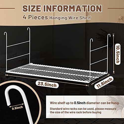 Amylove 4 Pieces 24 Inch Hanging Closet Shelves White Wire Hanging Shelf Universal Long Wire Shelf Basket Closet Organizers and Storage for Clothing Sweaters Shoes Handbags Clutches Accessories - Image 2