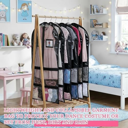 Nuenen 12 Pcs Clear Garment Bags Dance Costume 5 Pockets,Black,37 Inch - Image 6
