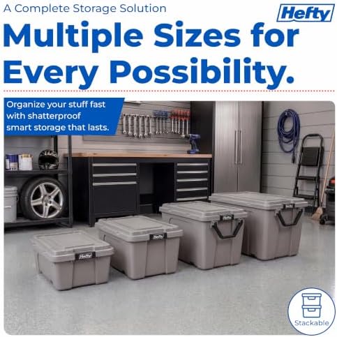 Hefty 18 Gallon Storage Bin with Lid, Heavy Duty Plastic Storage Container Stackable Tote for Garage Closet Home Organization, Large Storage Bin, 6 Pack, Grey - Image 6