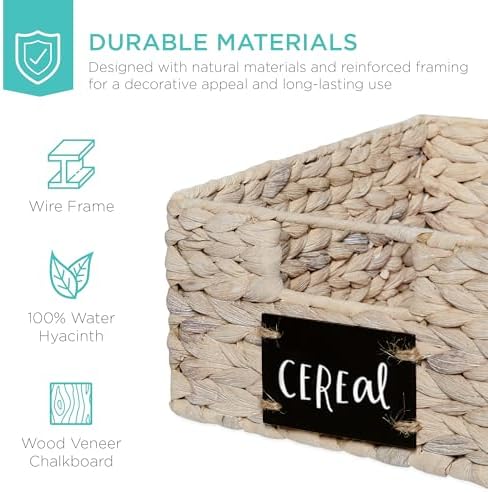 Best Choice Products Set of 4 9x12in Water Hyacinth Pantry Baskets, Woven Organizers w/Chalkboard Label, Chalk Marker - White - Image 5