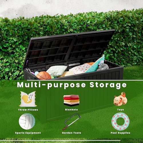 200 Gallon Waterproof Large Resin Deck Box Indoor Outdoor Lockable Storage Container for Patio Furniture Cushions Garden Tools, Black - Image 6