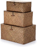 Hipiwe Set of 3 Seagrass Storage Baskets with Lid - Large Woven Wicker Bins by Hipiwe